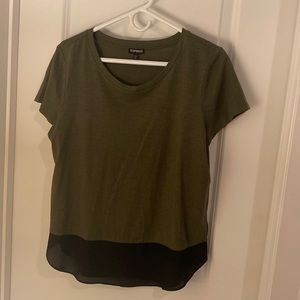 Express Green Cotton Top with Black Sheer Trim - Size Medium